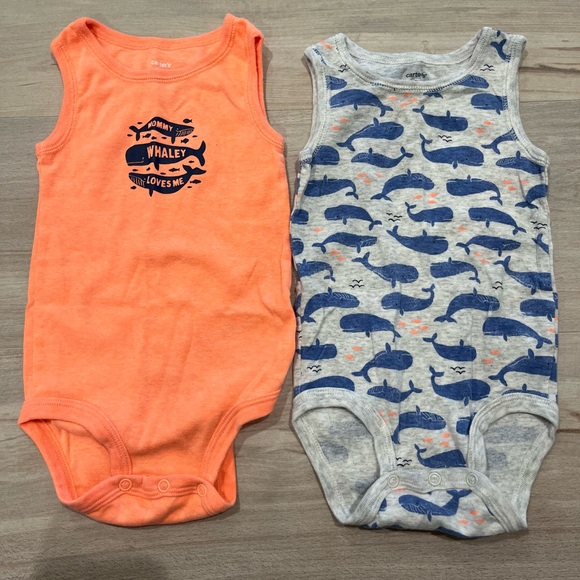 Carter's Other - Carter's Orange and Gray Whale Tank Bodysuits Set Size 12 Months